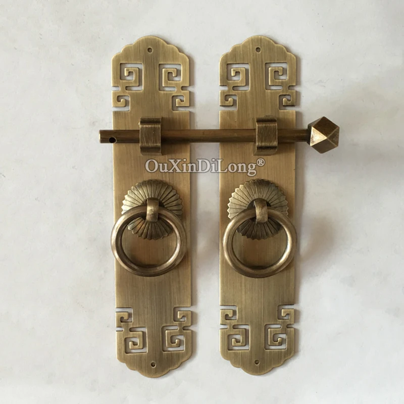 

Retro 1Pair Pure Brass Cabinet Door Handles Antique Cupboard Wardrobe Shoe Cabinet Pulls Handles + Latch Furniture Fittings