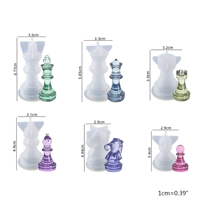 6 Pcs International Chess UV Crystal Mold DIY Craft Chess Pieces Silicone Mould