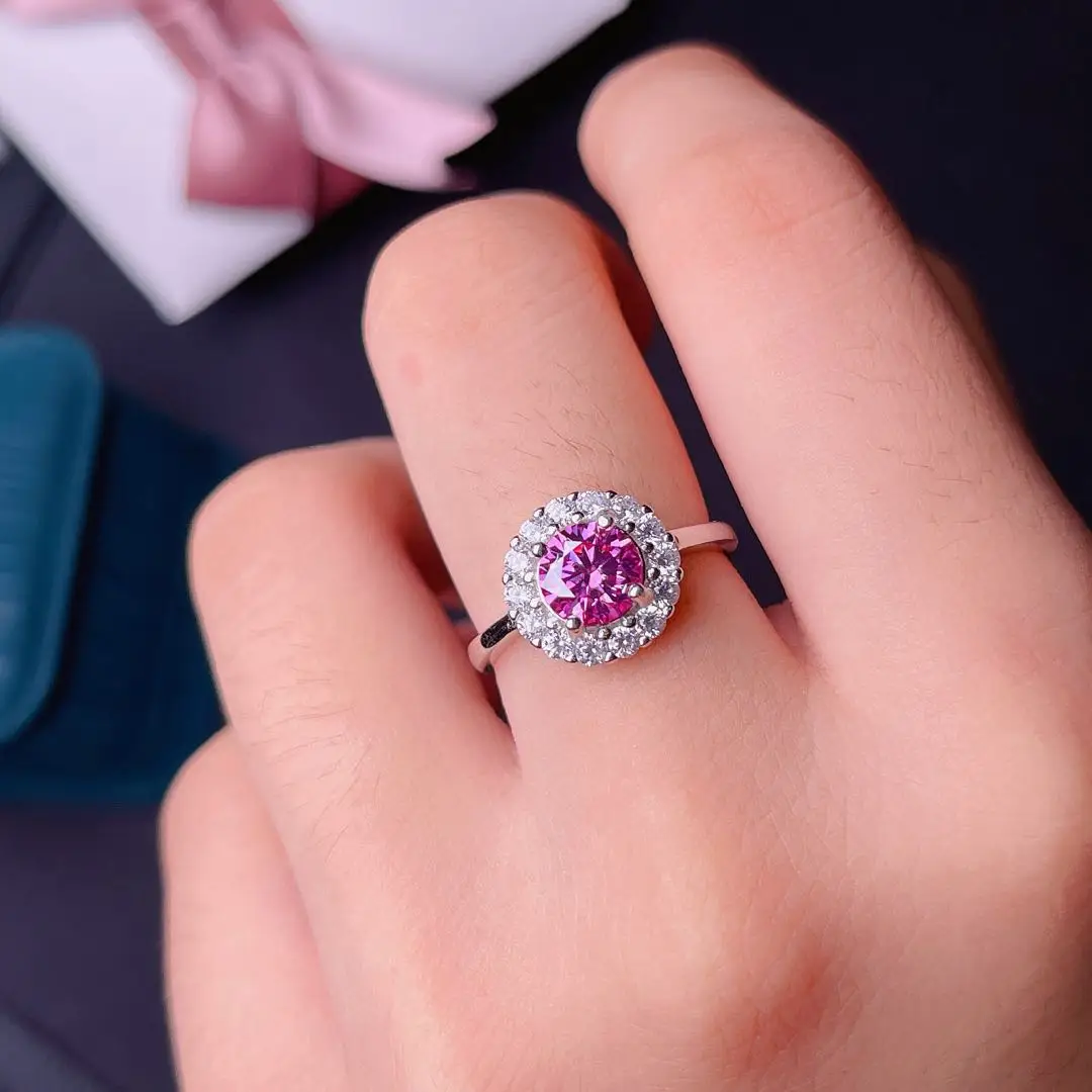 New Crackling Pink Moissanite Ring for Women Jewelry Engagement Ring for Wedding Real 925 Silver Party Gift 1 Carat Lab Diamond