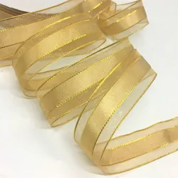 2.2cm 10Y 25 Color Gold SilverLurex Organza Satin Ribbon For Handmade Craft Gift Floral Packing Cakebox Marriage Christmas Deco