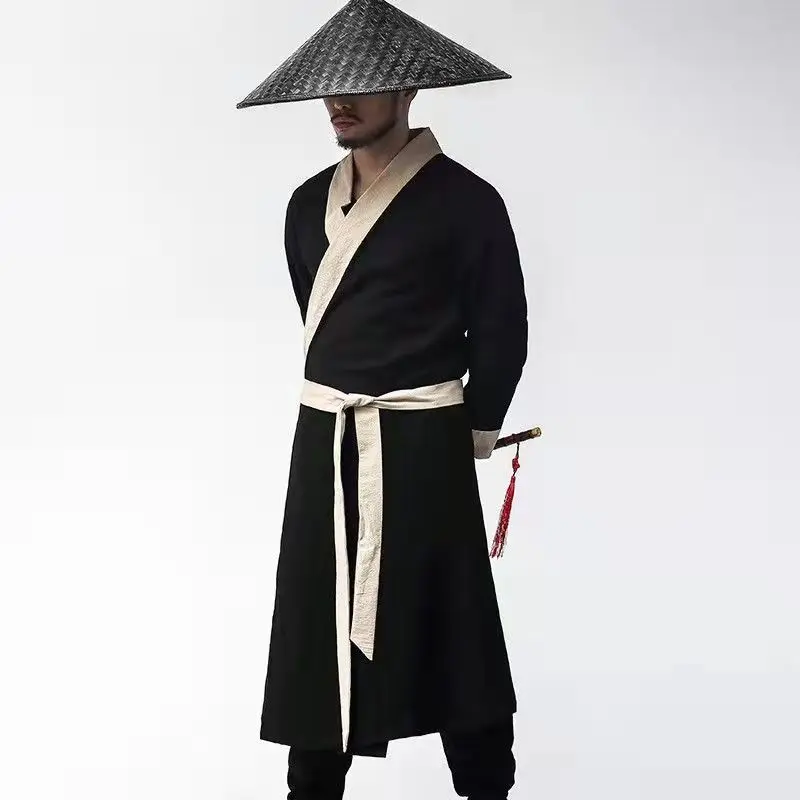 Abito tradizionale cinese per uomo Tang Hanfu spada nera grigia per uomo Costume cinese