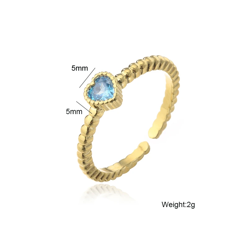 2024 New Fashion 8 Colors CZ Stone Tiny Heart Charm Ring Gold Color Copper Women Wedding Rings Trendy Finger Jewelry Wholesale