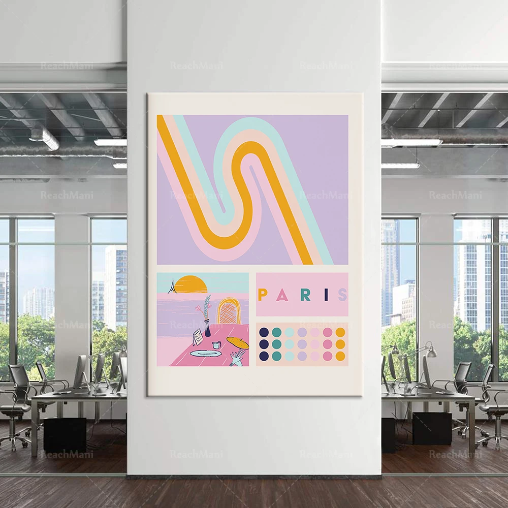 Paris printable wall art, urban art posters, Vaporwave abstract Paris posters, unique gifts for new home decoration