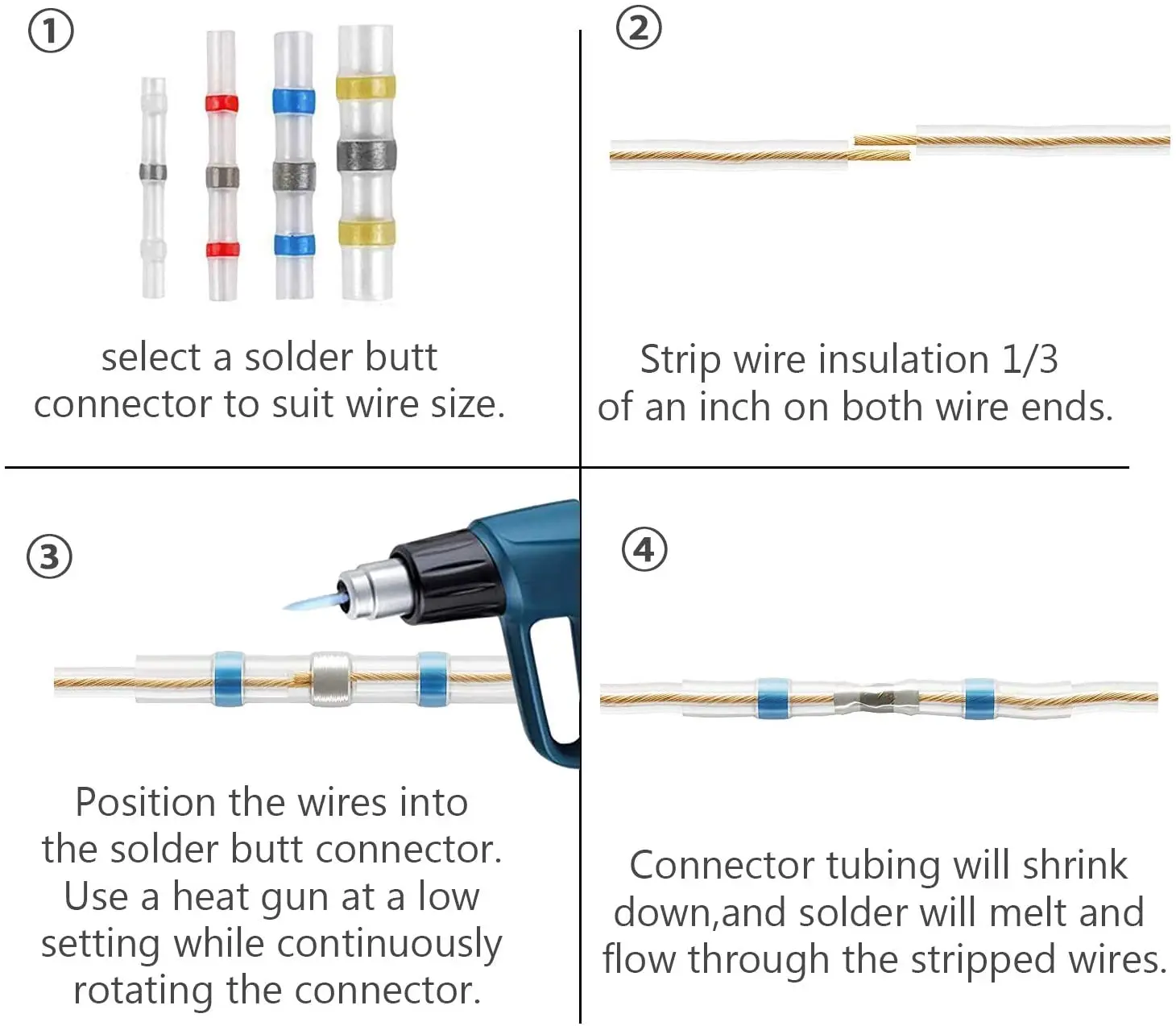 10/50 PCS Solder Seal Wire Connectors- Heat Shrink Solder Butt Connectors - Automotive Marine Insulated- Solder Connector Kit