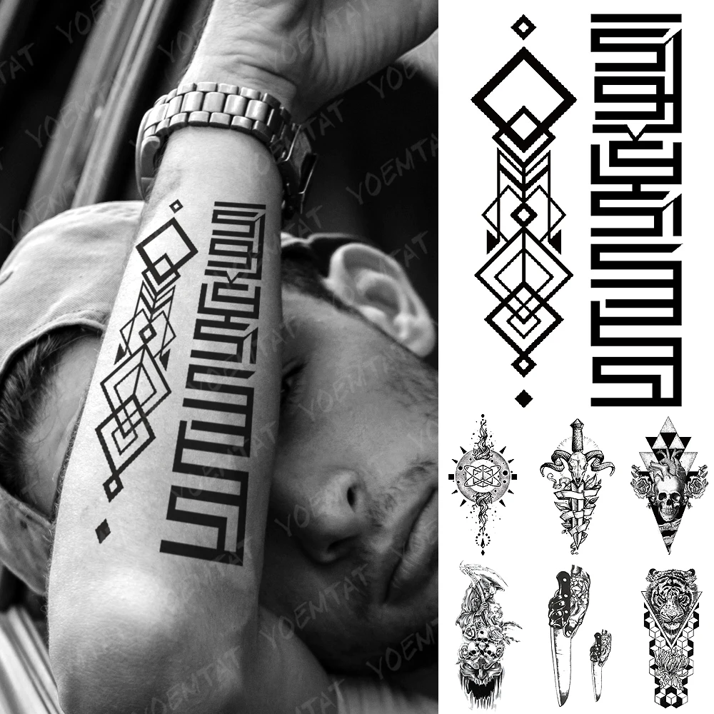 Waterproof Temporary Tattoo Sticker Black Square Totem Flash Tattoos Tiger Stereo Totem Body Art Arm Fake Tatoo Women Men