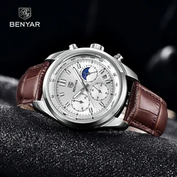 BENYAR Casual Watch Men Sports Luxury Brand Quartz Men's Watches Chronograph Military Waterproof Leather Relogio Masculino 2023