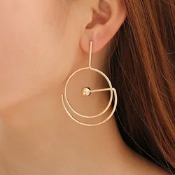 Exaggerated Big Circle Pendants Women's Hanging Earrings Gold Color Bar Wraped Unusual Dangle Earrings European Ear Jewelry