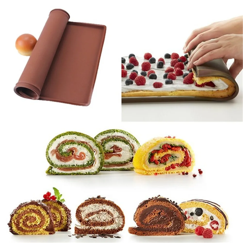 Multifunctional Silicone Cake Roll Mat Bakeware Tray Pan Painted Pad Pastry Swiss Roll Baking Mold Tool for Kitchen