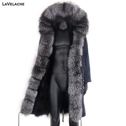 Casaco de pele real masculino, jaqueta de inverno masculina x-long parka à prova d'água, casaco com gola de pele de raposa natural, grosso, quente, roupa de rua russa