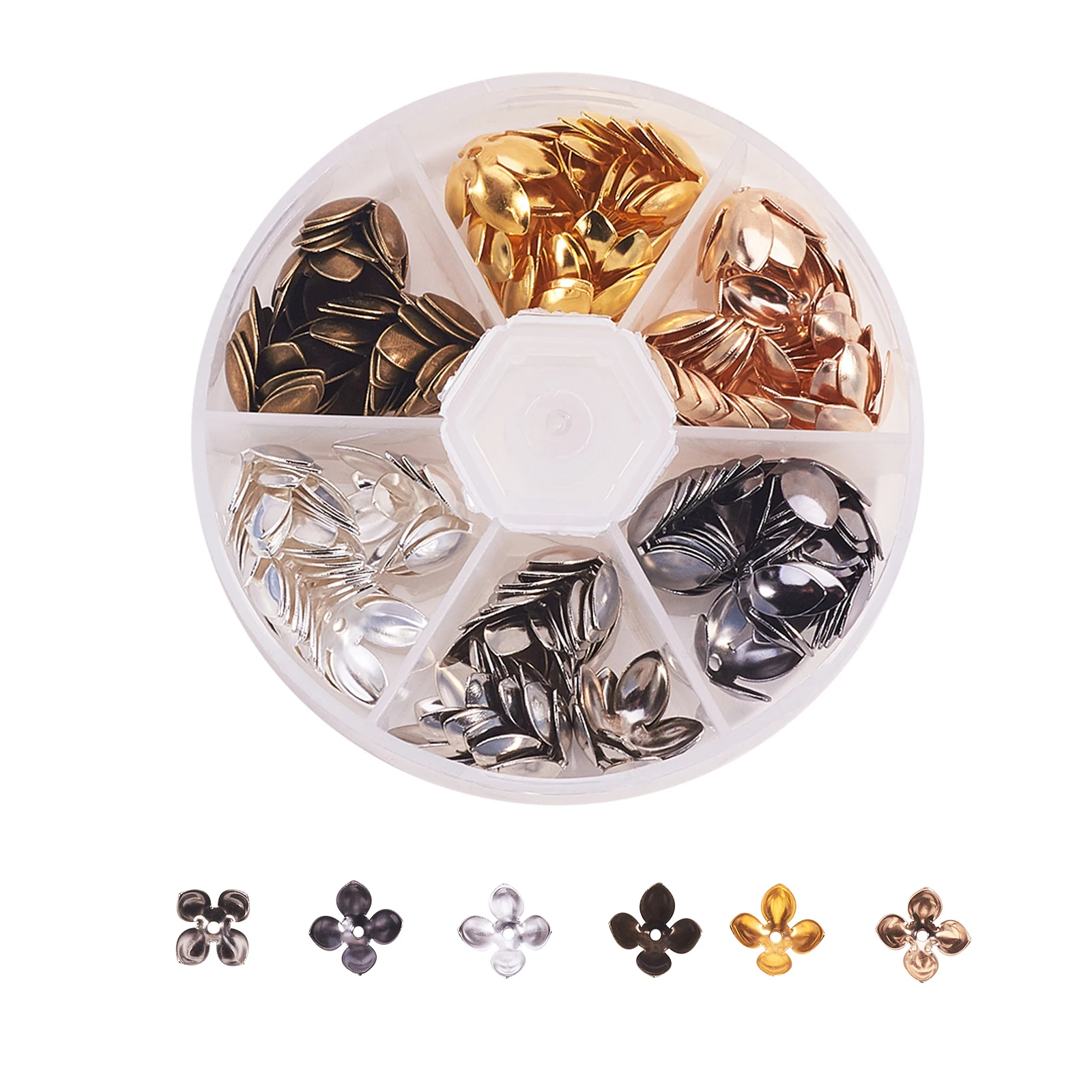 

108Pcs Metal Iron 4-Petal Flower Loose Spacer Bead Caps for DIY Jewelry Making Findings 14.5x7.5mm