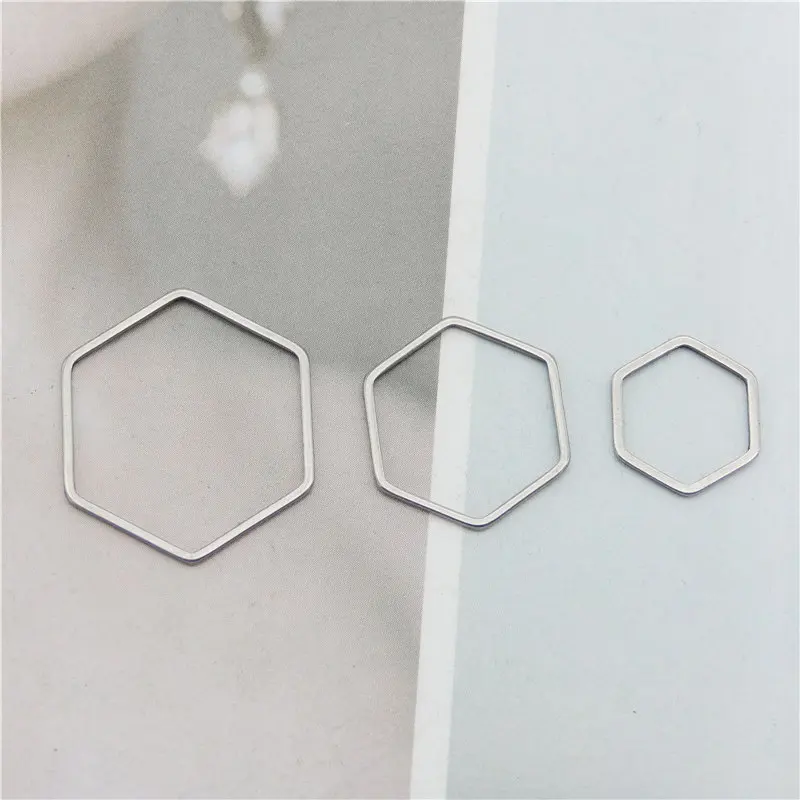 Julie Wang 12PCS Hollow Hexagon Charms Stainless Steel Geometric Pendants Bracelet Jewelry Making Accessory