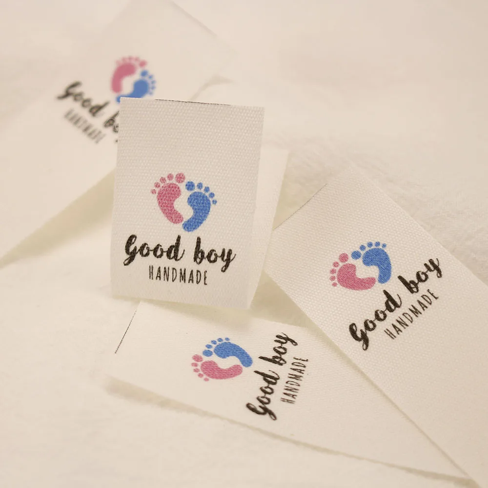 

Custom Sewing Labels, Personalized Brand, Clothing Tags, Logo, Baby Footprint, 25mm x 70mm, for Handmade Items (MD5028)