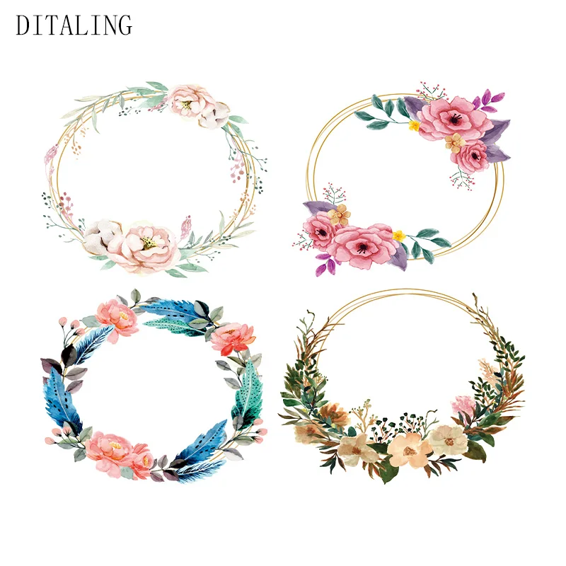 

Floral Wreath Stickers On Clothing Fashion Girl Patch DIY T-Shirt Jean Jacket Thermal Stickers Appliqued On Clothes Flower Patch