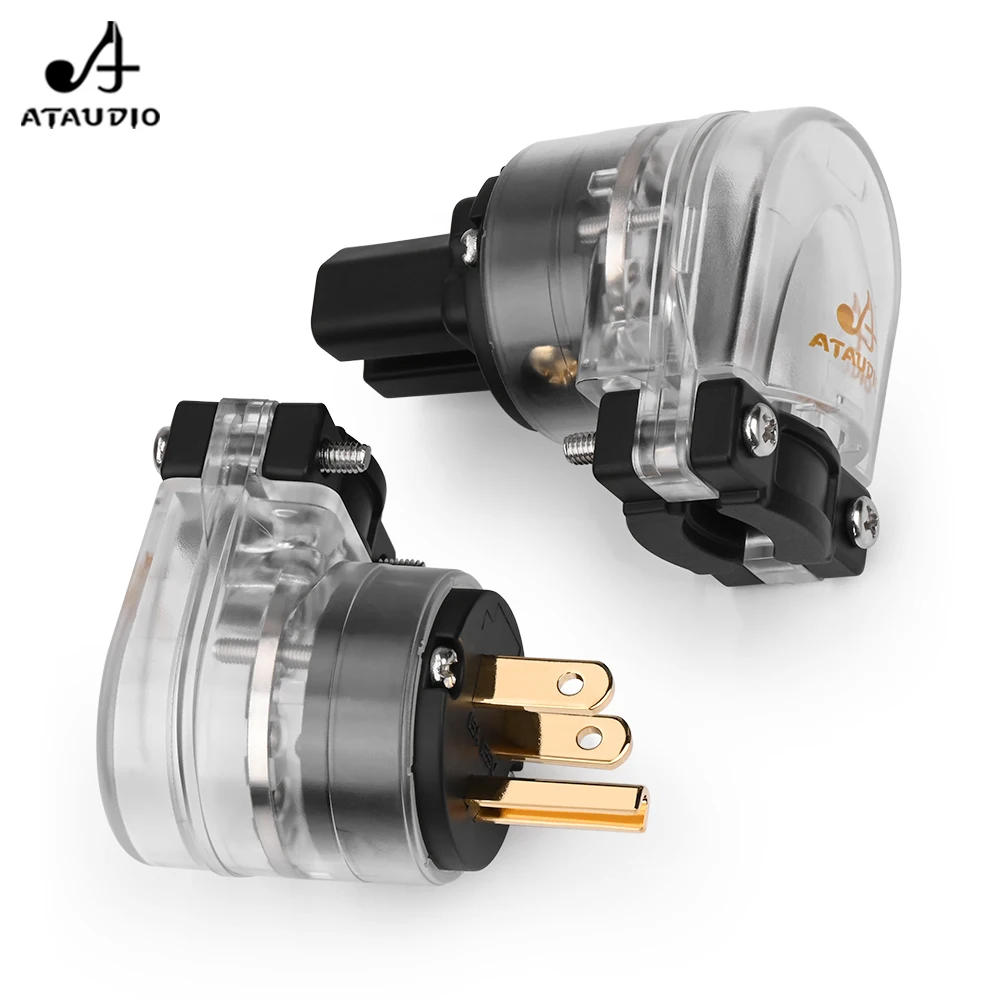 L-shaped HIFI Power plug High Quality One Pair Gold-plated US Power Connector + IEC female connector