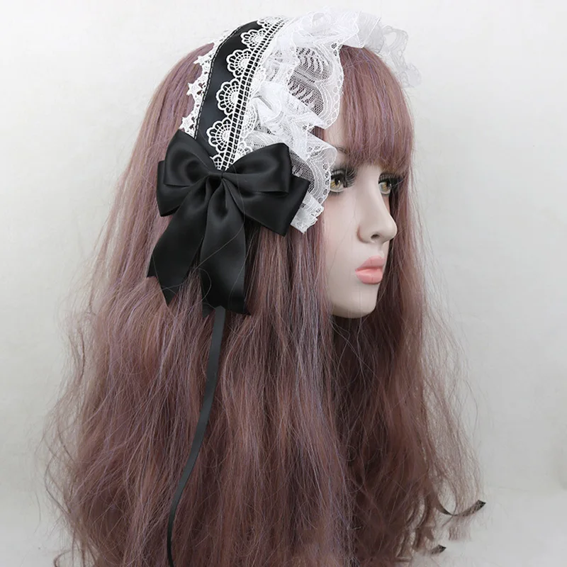 Accessori per capelli Lolita con fiocco in pizzo Kawaii giapponese accessori per capelli cameriera in pizzo decorazioni per capelli fascia per capelli gotica Vintage Cosplay Prop Anime