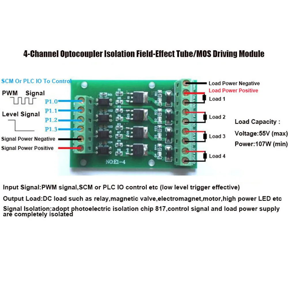 Optocoupler Isolation Relay Module 4 Channel FET Field-Effect Tube Module NMOS FR1205 DC 5-24V Solenoid Driver