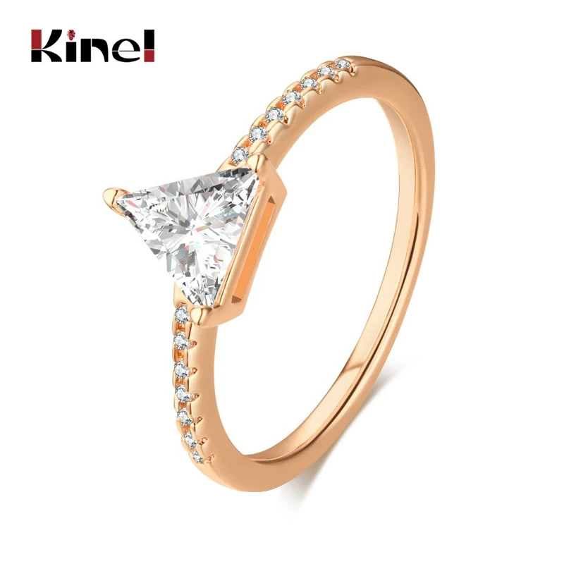 Kinel Mode 585 Rose Gold Braut Hochzeit Ring Dreieck Natürliche Zirkon Ringe für Frauen Hochzeit Edlen Schmuck Kristall Geschenk