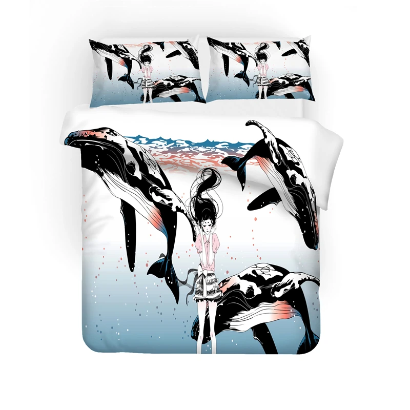 yi chu xin Marine life whale Bedding Set Duvet Covers Pillowcase Double Queen King Comforter Bedding Sets Bedclothes Bed Linen