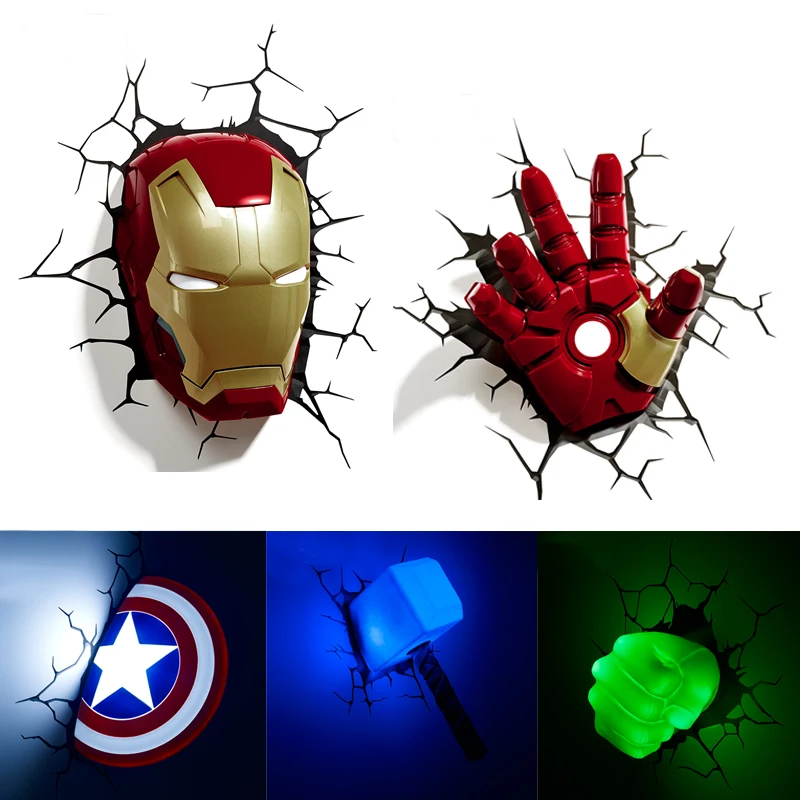 Imagem -02 - Acecorner Capitão América Homem de Ferro Hulk 3d Criativo Led Lâmpada Parede Avengers Marvel Luz da Noite Meninos Natal Crianças Presente Aniversário