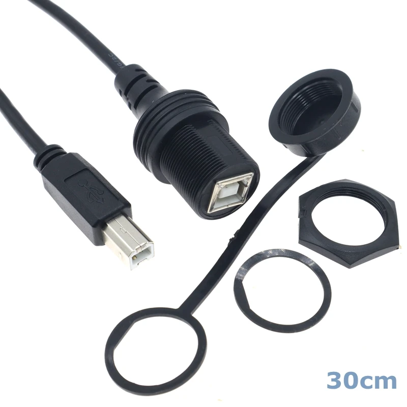 30Cm USB 2.0 B IP67 Waterproof Extension Cable, USB B Male to B Female Panel Mount Connector, Used for Computer Printer Scanner