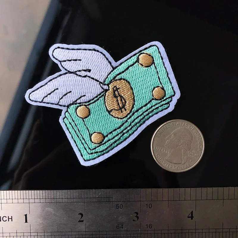 1 قطعة الكرتون USD مضحك المال القادمة بقع Fly بها بنفسك يطير دولار التصحيح الحديد على بقع ملصقات المطرزة للملابس بقع #4