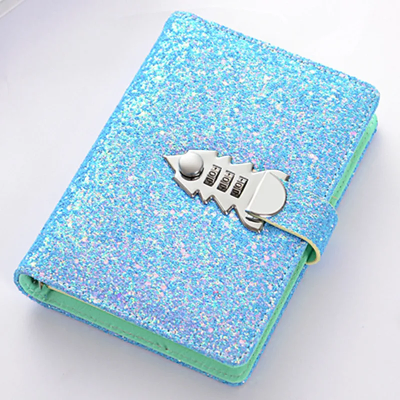 A6 Girls Glitter Diaries Notebook PU Leather With Code Lock Secret Diary YLM9985