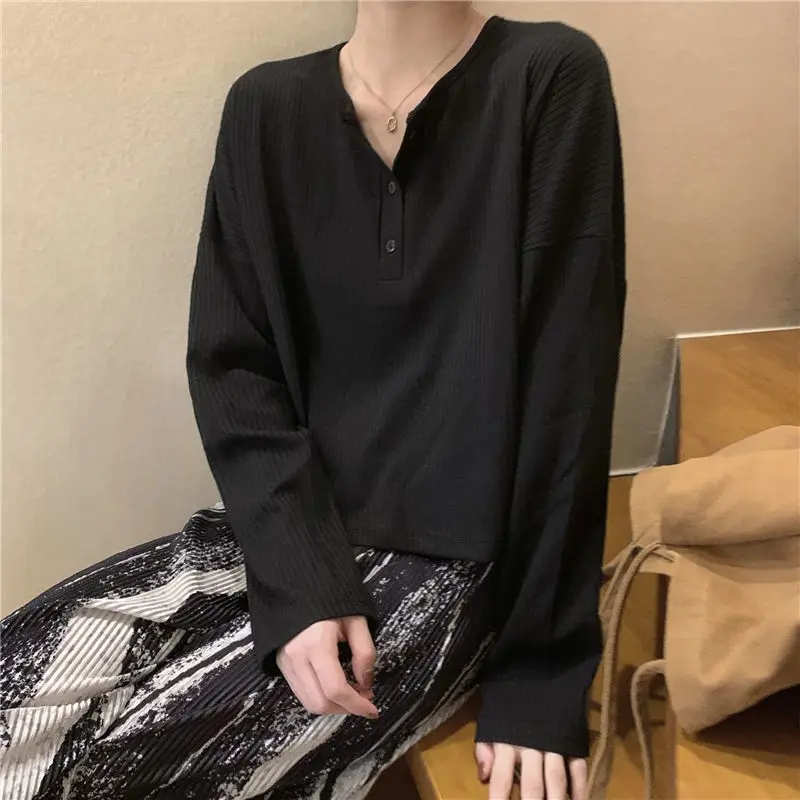 T-shirts Women Simple Casual Cropped Autumn Long Sleeve Fashion O-neck Japanese Style Solid All-match Street Sweet Girls Cozy