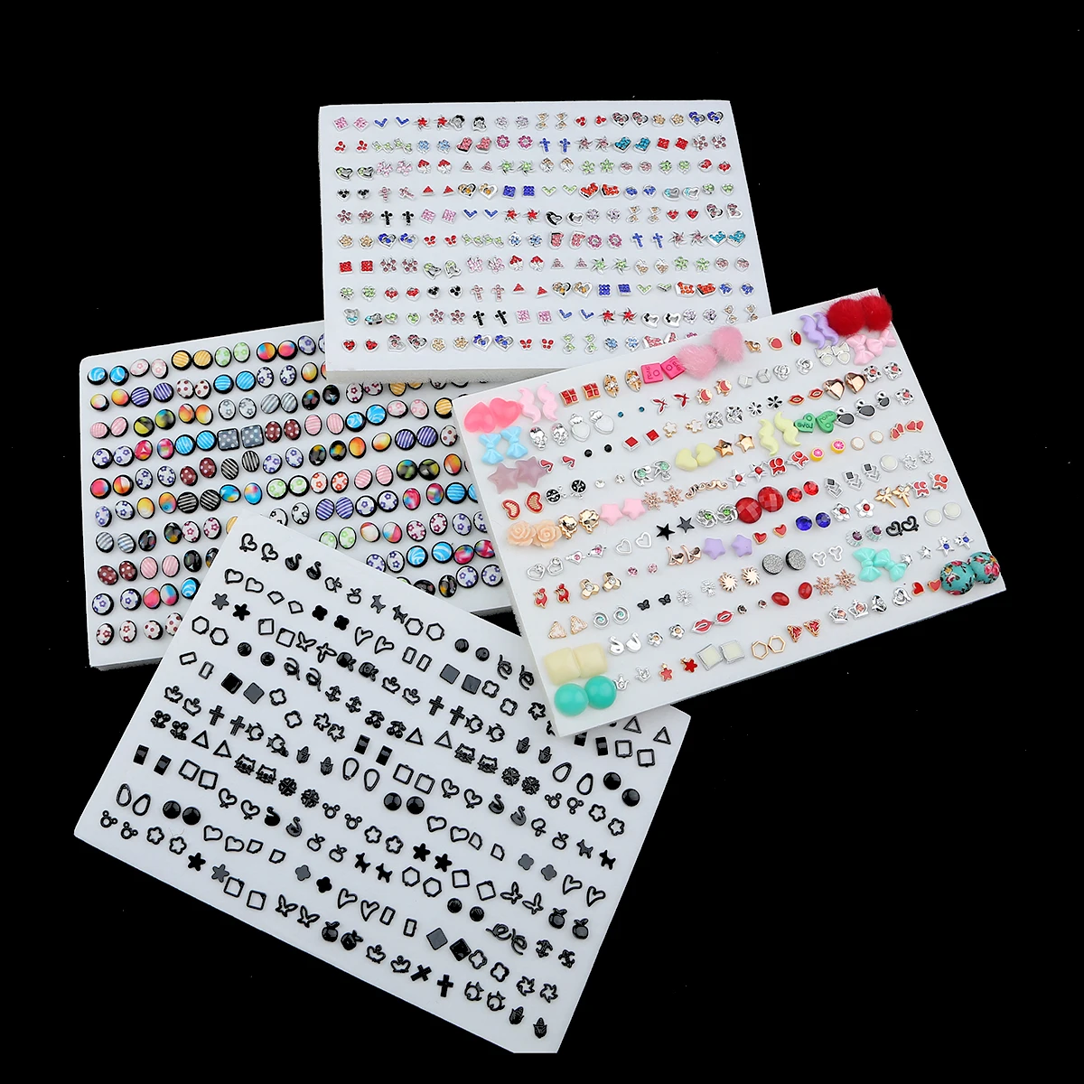 High Quality 100Pairs Women Acrylic Crystal Small Stud Earrings Sets Girl Women Heart Star Animal Moon Crown Earring Jewelry