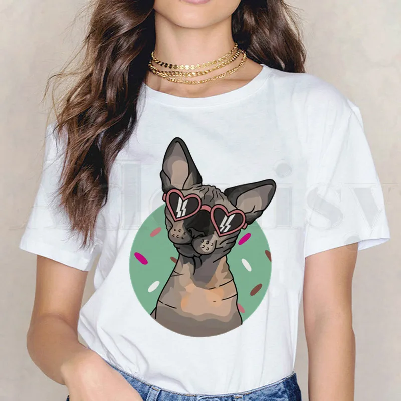 Sphynx cats t-shirts Printed Cartoon cat T Shirts funny Short Sleeve Female Tops Tees Harajuku Vintage Women\'s T-shirt clothing