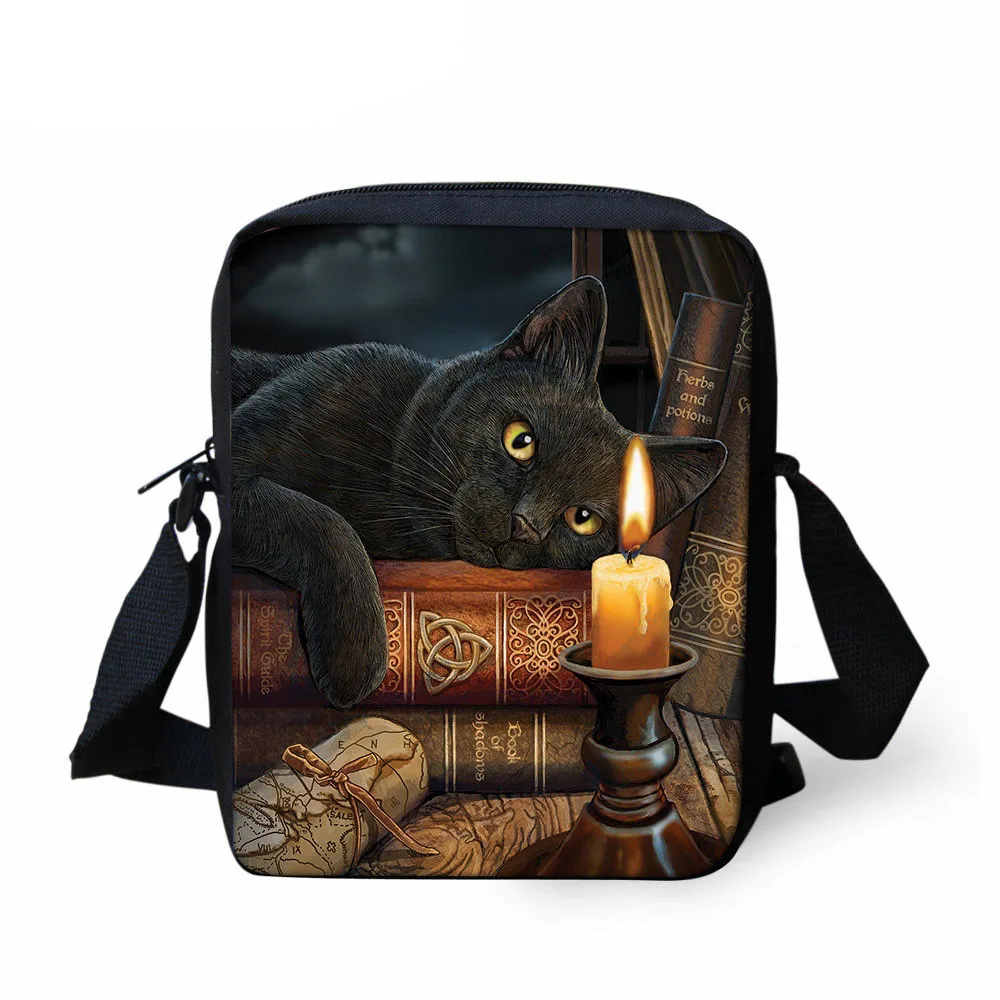 Gothic Moon Phase Black Cat Prints Women Crossbody Bags Teenager Girls Fashion Shoulder Messenger Bags Female Bag