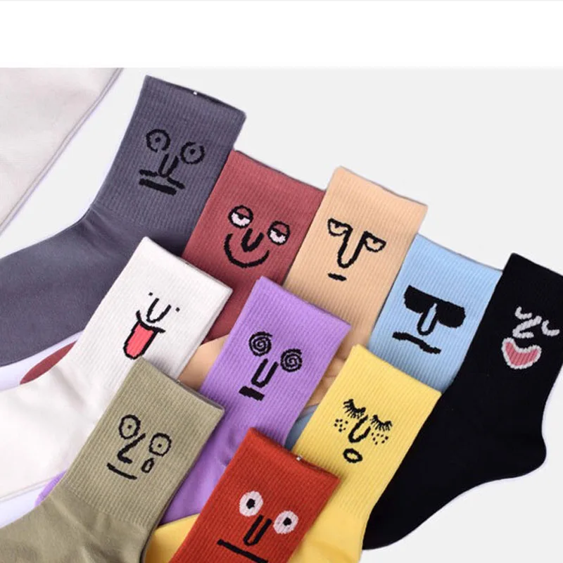 

Unisex Women Socks Harajuku Colorful Funny Cute Happy Korean Expression Candy Color Cotton Sock Korean Fashion Kawaii Couple Sox