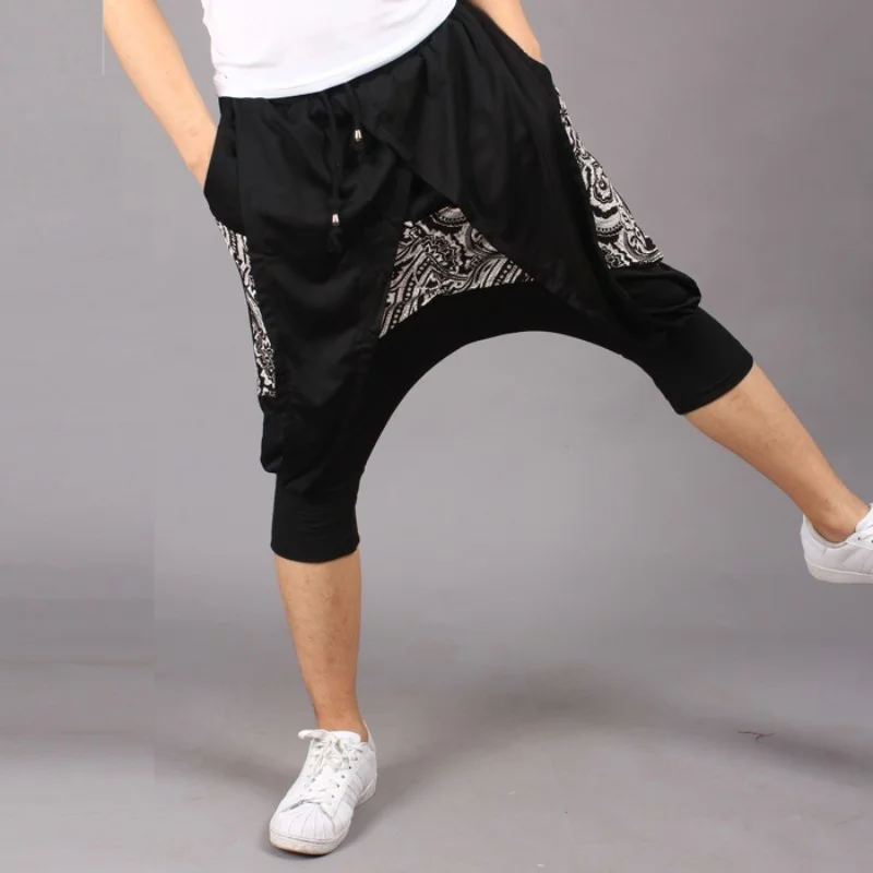 

Personality Vintage Printed Summer Mens Calf Length Harem Pants Drawstring Waist Fashion Casual Male Loose Trousers Plus Size