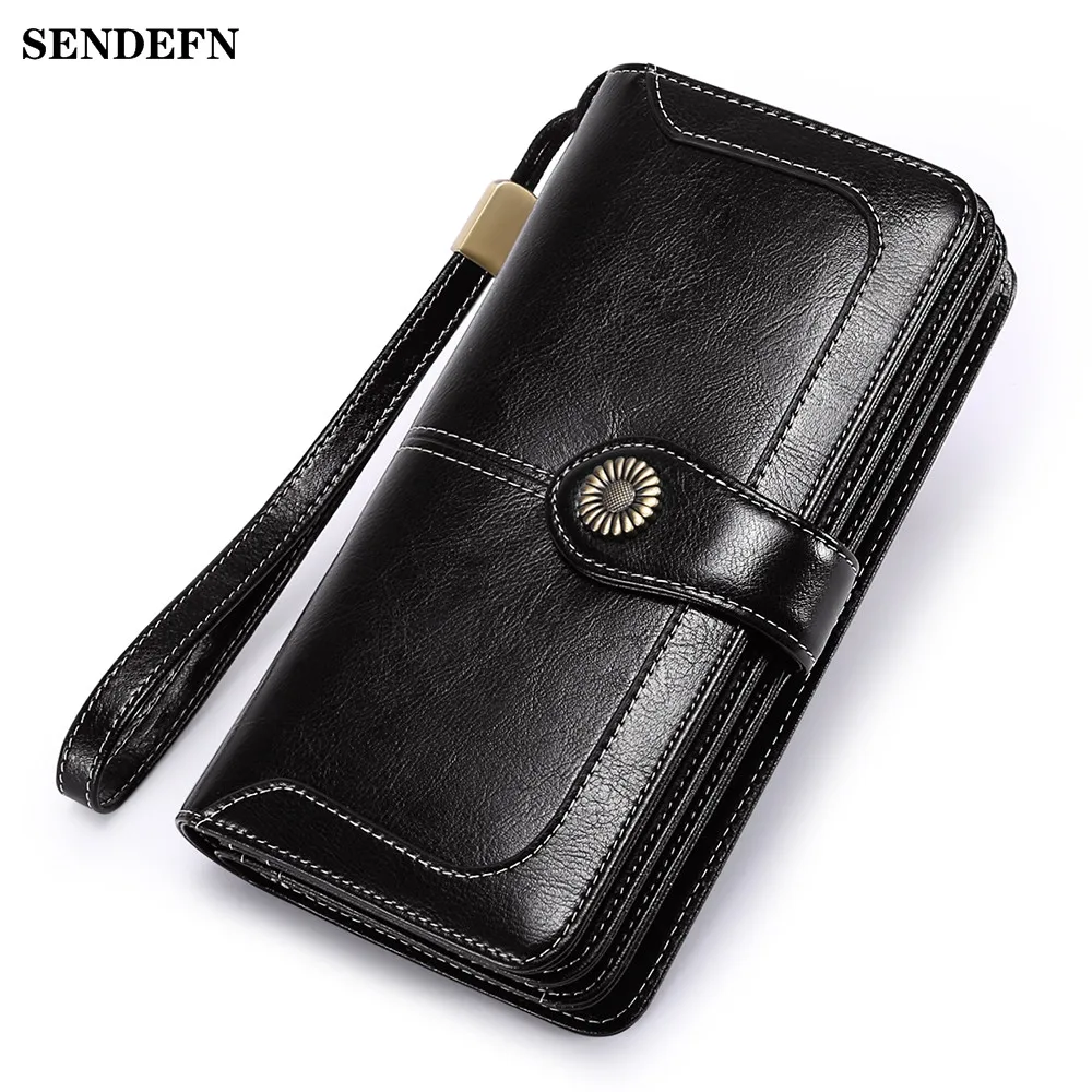 

Brand Women wallets Genuine Leather Ladies Wallet RFID Long Clutch Credit Card Holder Retro Purse Zip Coin Purse Portfel Damski