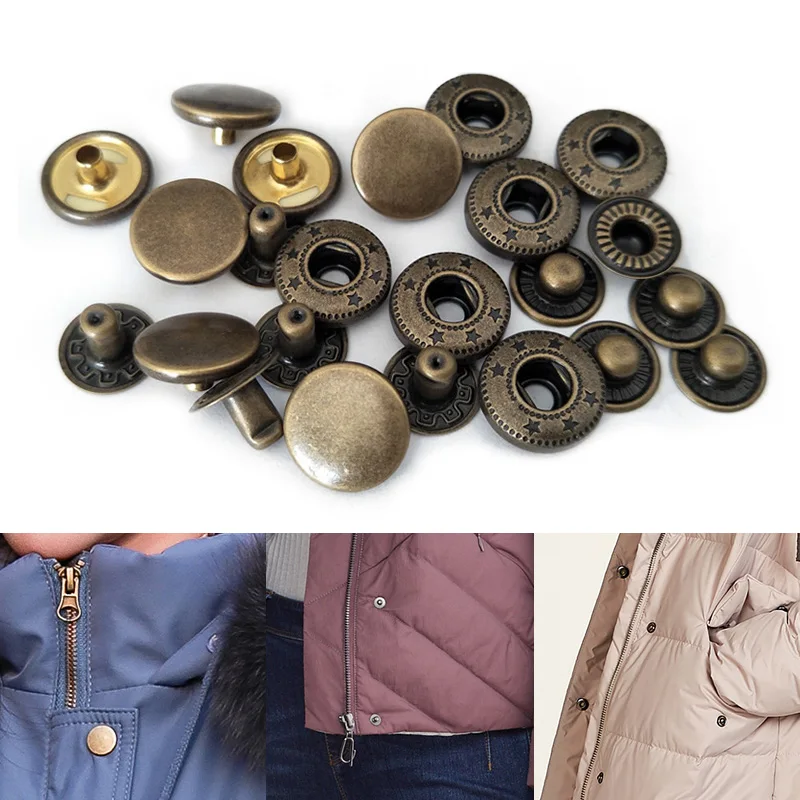 10 Sets 10-20mm Copper Material Four Buckle Pack Metal Press Studs Sewing Button Snap Fasteners Sewing Jeans Craft Clothes Bag