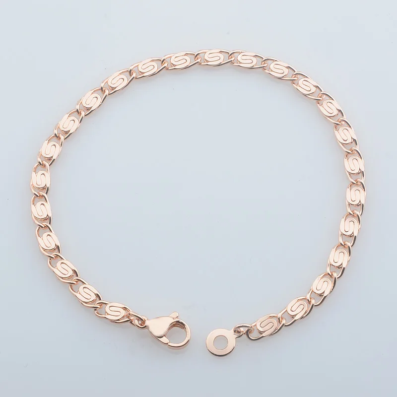 4MM Women Bracelet Men 585 Rose Gold Color Snail Smart Chains