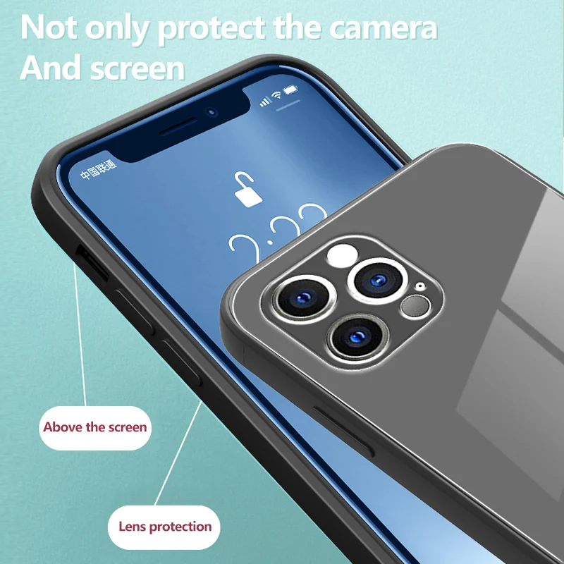 الفاخرة مربع السائل الزجاج المقسى قضية الهاتف آيفون 17 الهواء 16 15 14 13 12 11 برو ماكس زائد رقيقة جدا لطيف الغطاء الواقي