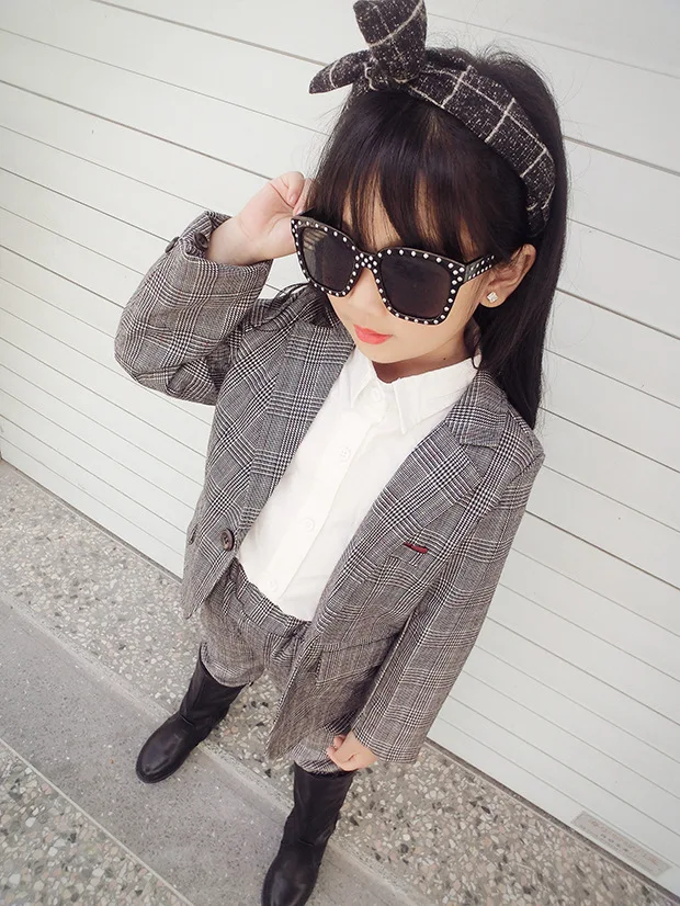 Top Quality Girls Formal Suit Korea Kids Party Wedding Suit School Children Performance Birthday Evening Dress Clothing Set