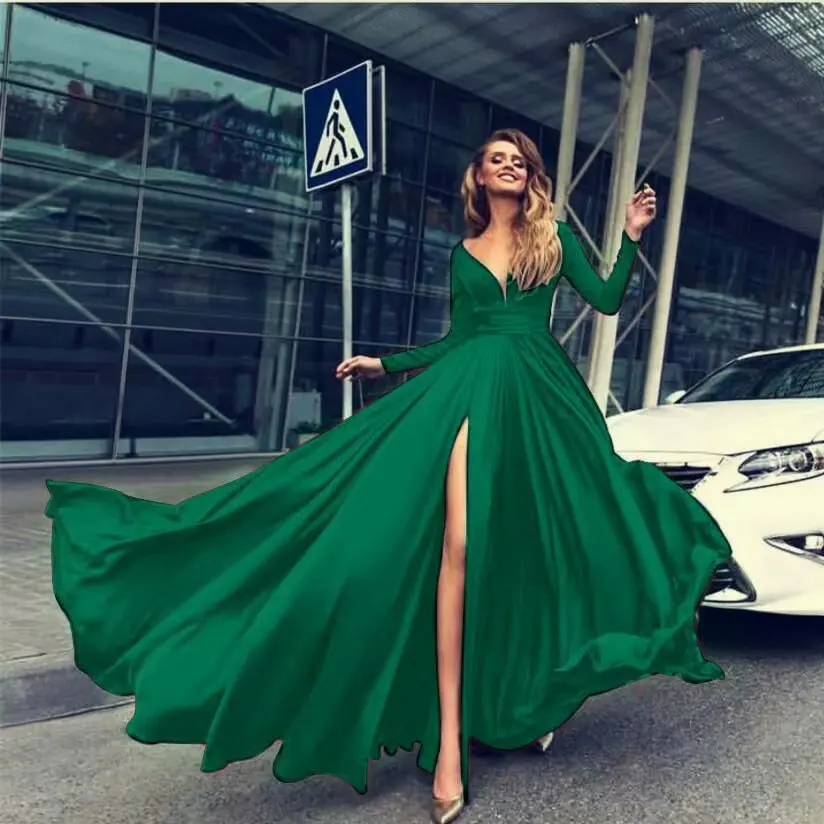 Vintage Solid Color Long Dress 2021 Spring V-Neck Long Sleeve Dress Elegant High Waist Party Dress Vestidos Mujer