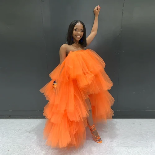 Pretty Orange Tulle  Dress Plus Size High Low Tulle Skirts Women Long Extra Puffy Tutu Skirt For Gilrs Birthday Party Saias