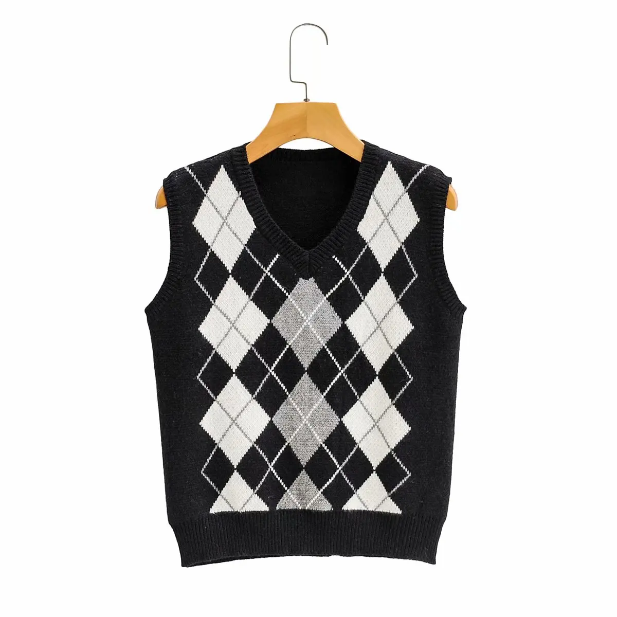 Fall 2023 knitted tank top women vintage argyle sweater vest women knit vest top cropped sweater vests plaid korean vest v neck