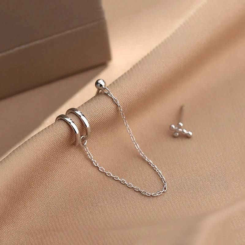 Delicate 925 Sterling Silver Asymmetric Cross Stud Ear Bone Line Earrings for Women Men Hip Hop Party Jewelry S-E1317