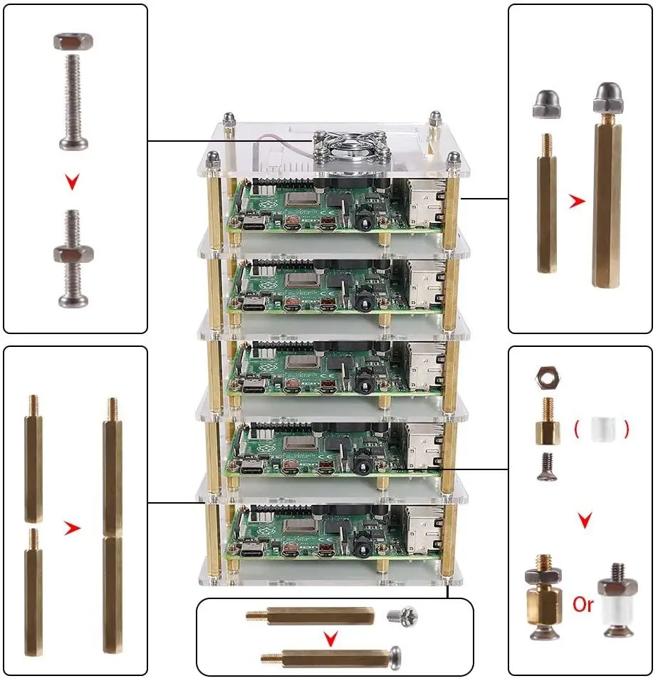 Raspberry Pi 4 B Case, Raspberry Pi 4 B, Estojo de empilhamento com ventoinha e tampa de ventilador, Estojo de empilhamento