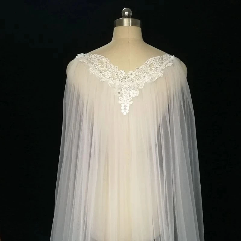 New White Ivory Lace Wrap 2 Meter long Soft Tulle Wedding Dress Accessories Cape Mariage femme Bolero Feminino