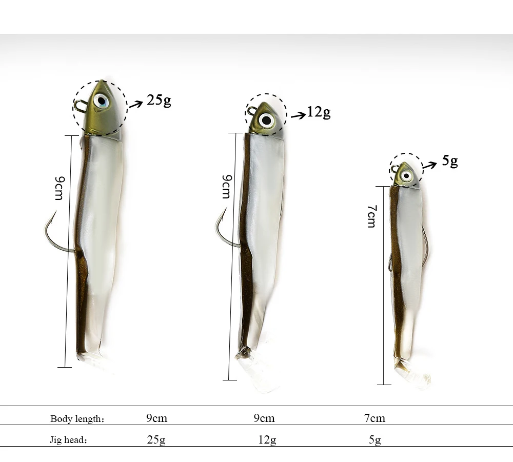 FTK Soft Black Minnow Head 5g 12g 25g Soft Lure Jig Bait Bass Pike Fishing Silicone Baits Crank Hook Jigging Bass Zander
