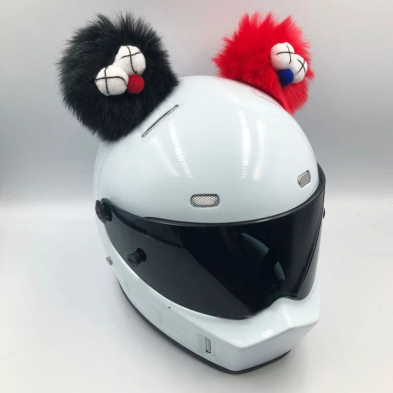 DIY 2Pcs/Set Plush Funny Ball Motorcycle Helmets Decoration Motorbike Electric Helmet Accessories Sticker Cosplay Car Styling