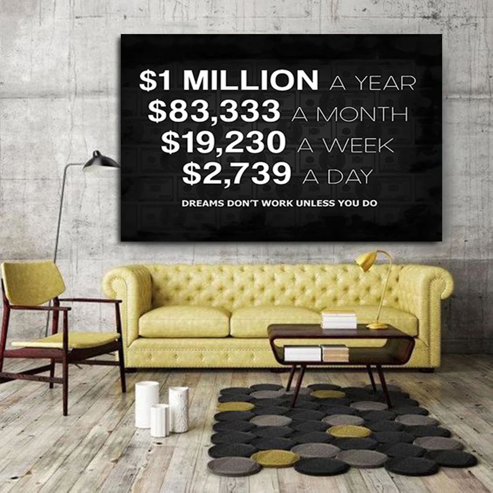 Million-dollar Dreams Canvas Painting American Dollar Wall Art Picture Prints Money Nordic Poster For Bedroom Living Room Decor