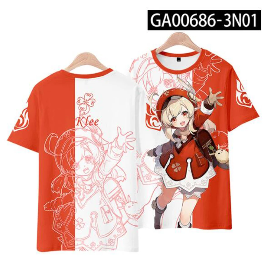 Anime Genshin Tác Động 3D In Áo Nam Nữ Nhật Bản Dạo Phố Hip Hop Khắc Dụng Diluc Klee Venti Cosplay Áo Thun Mùa Hè áo Sơ Mi Nam