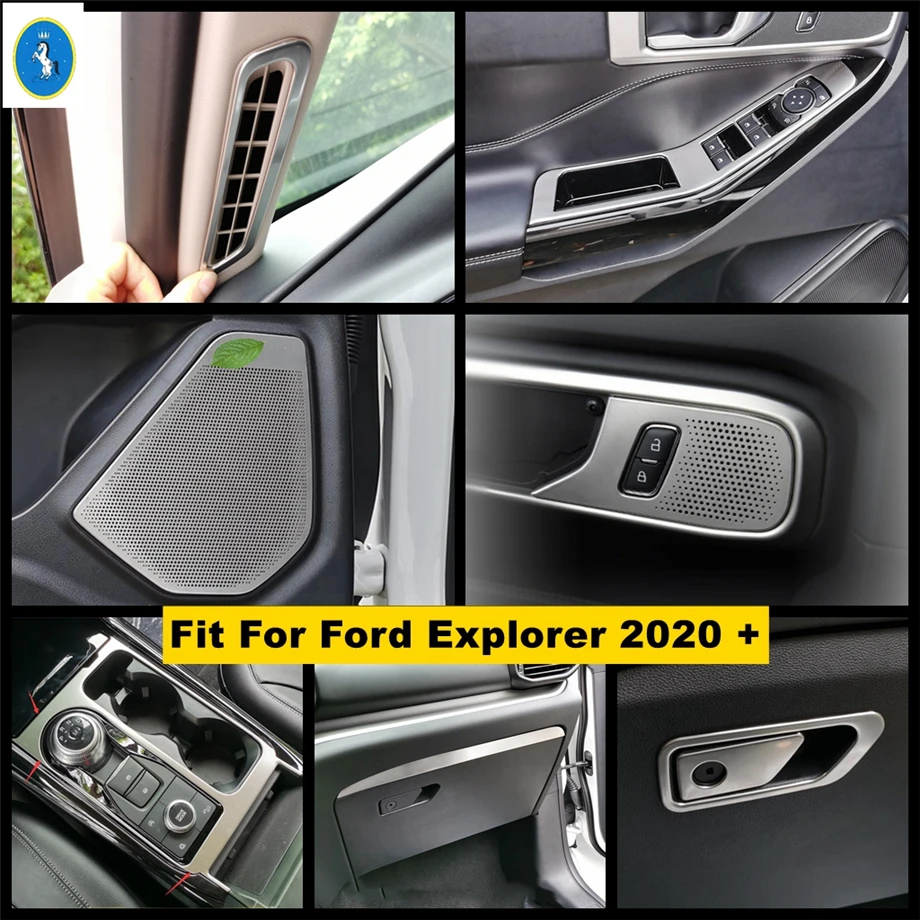 

Pillar A Air AC Head Lamps Door Speaker Center Control Strip Gear Box Cover Trim Fit For Ford Explorer 2020 - 2022 Silver