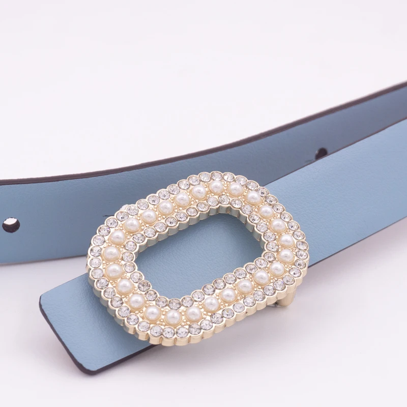 Fashion Rhinestone Pearl square buckle fine leather belt leather decorative dress belt Jeans Belt