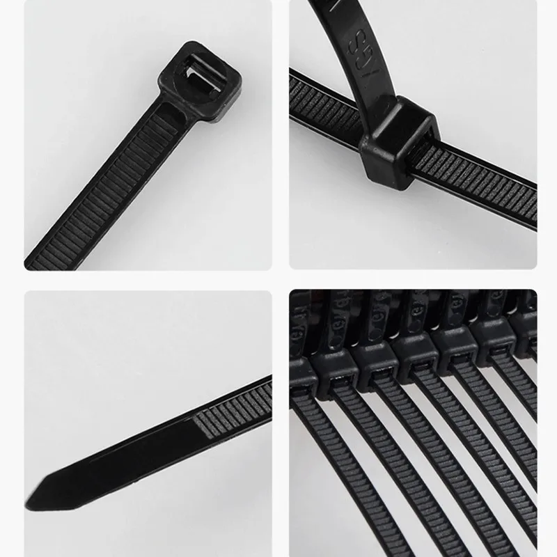 Self-locking Plastic Nylon Tie 1000 PCS Black Cable Tie Fastening Ring 4X200 Cable Tie Zip Wraps Strap  Nylon Cable Tie Set